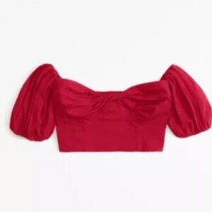 Abercrombie & Fitch Red Rouched Puff Sleeve Cropped Blouse